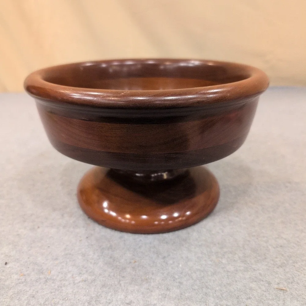 Handcrafted Pedestal Wood Bowl Footed Decorative‎ Centerpiece Dish Brown